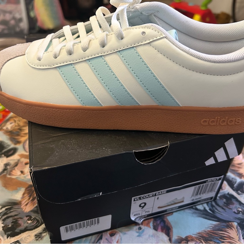 adidas Women's Sneakers in White, Light Blue, and Tan